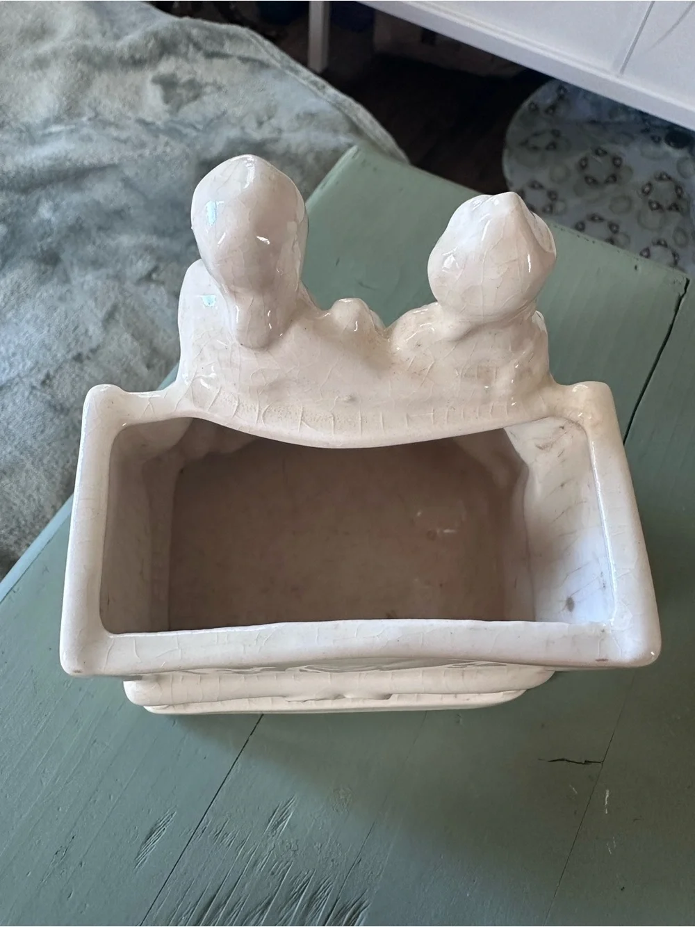 Vintage Ceramic Victorian-Couple Planter with Gold Accents
